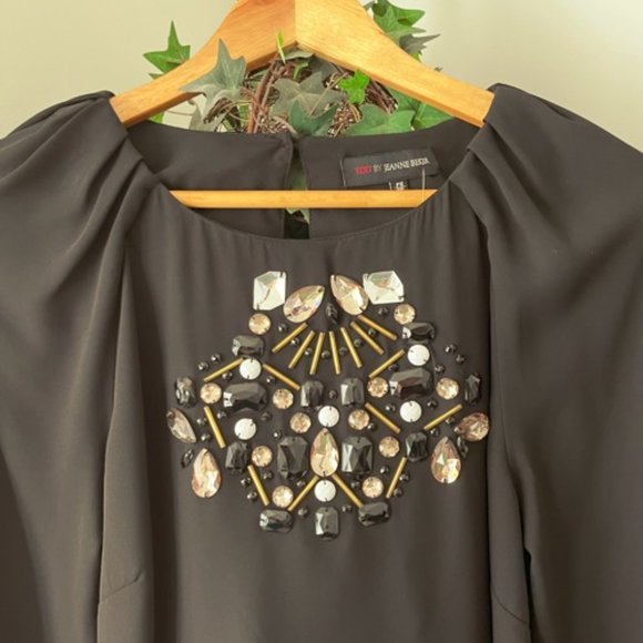 Jeanne Beker Black Chiffon Blouse with Embellishment - Picture 2 of 3